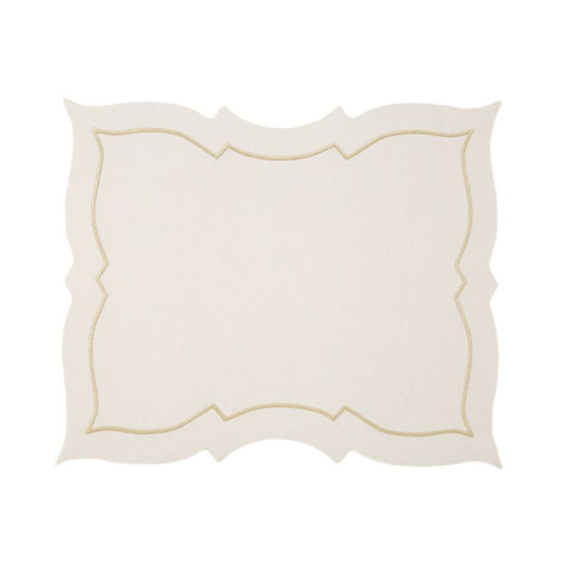 トルコ雑貨 アルテペレ バタフライ プレースマット／ランチョンマット デニム調 ホワイト／シャンパン 刺繍ラメ入り 38cm PVC加工合皮製 撥水加工