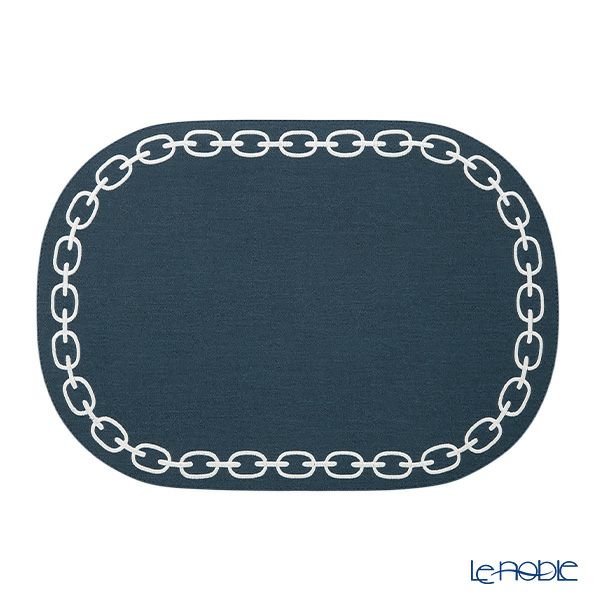 トルコ雑貨 アルテペレ チェーン プレースマット／ランチョンマット オーバル デニム調 ネイビー／ホワイト 32×45cm PVC加工合皮製 撥水加工