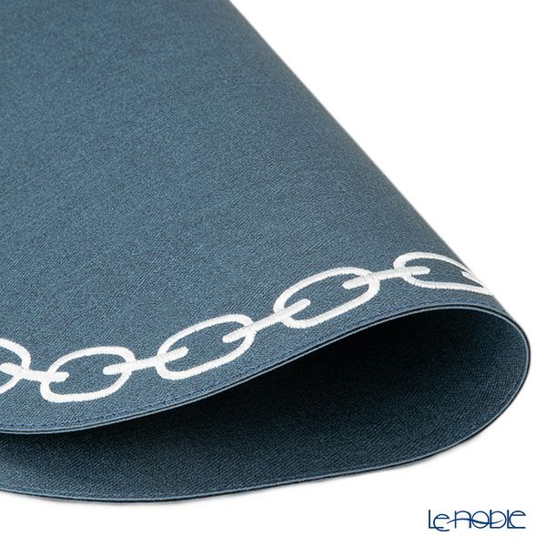 トルコ雑貨 アルテペレ チェーン プレースマット／ランチョンマット オーバル デニム調 ネイビー／ホワイト 32×45cm PVC加工合皮製 撥水加工