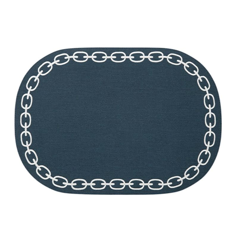 トルコ雑貨 アルテペレ チェーン プレースマット／ランチョンマット オーバル デニム調 ネイビー／ホワイト 32×45cm PVC加工合皮製 撥水加工