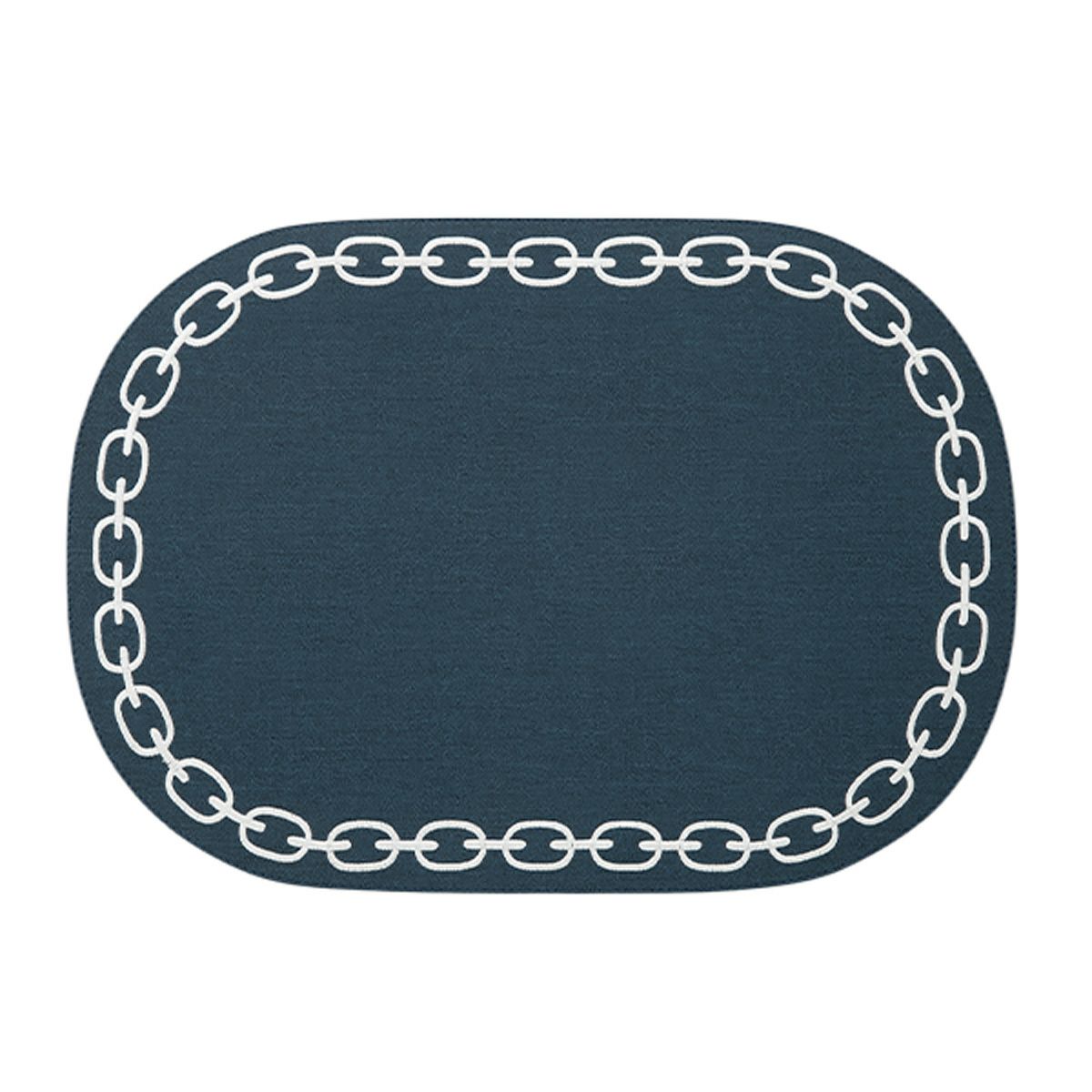 トルコ雑貨 アルテペレ チェーン プレースマット／ランチョンマット オーバル デニム調 ネイビー／ホワイト 32×45cm PVC加工合皮製 撥水加工