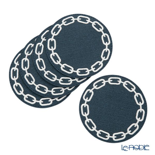 トルコ雑貨 アルテペレ チェーン コースター 11.5cm 5枚セット デニム調 ネイビー／ホワイト PVC加工合皮製 撥水加工
