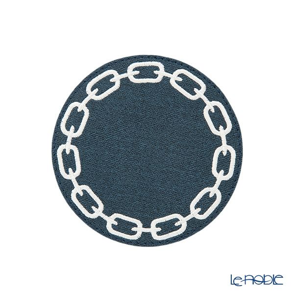 トルコ雑貨 アルテペレ チェーン コースター 11.5cm 5枚セット デニム調 ネイビー／ホワイト PVC加工合皮製 撥水加工