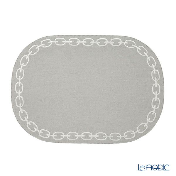 トルコ雑貨 アルテペレ チェーン プレースマット／ランチョンマット オーバル デニム調 ライトグレー／ホワイト 32×45cm PVC加工合皮製 撥水加工