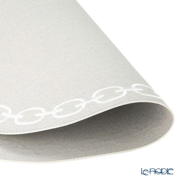 トルコ雑貨 アルテペレ チェーン プレースマット／ランチョンマット オーバル デニム調 ライトグレー／ホワイト 32×45cm PVC加工合皮製 撥水加工