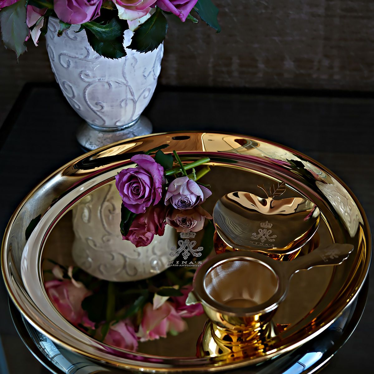 ニナス オリジナル マリーアントワネット クイーンズ ゴールドコレクション トレイ 30.5cm ラウンド 円形 ステンレス製 24金メッキ