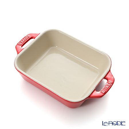 ストウブ（staub） レクタンギュラーディッシュ（セラミック製） 14×11cm／400ml チェリー