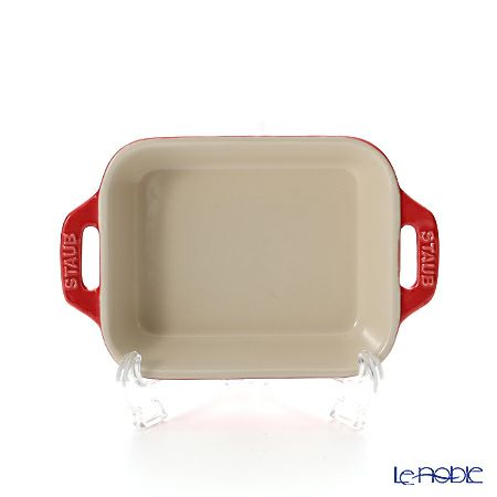 ストウブ（staub） レクタンギュラーディッシュ（セラミック製） 14×11cm／400ml チェリー