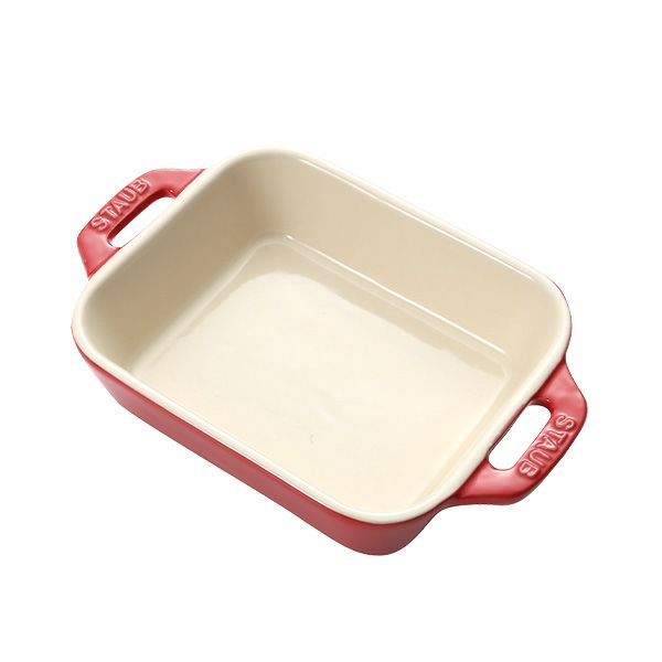 ストウブ（staub） レクタンギュラーディッシュ（セラミック製） 14×11cm／400ml チェリー