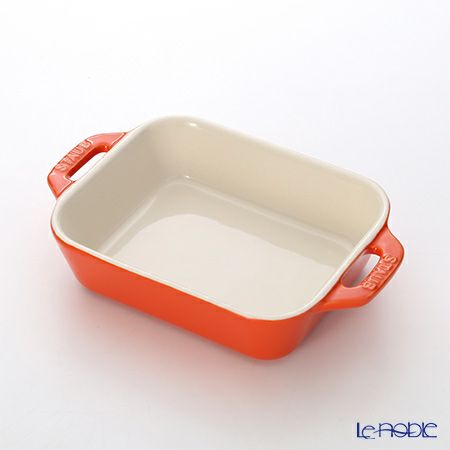 ストウブ（staub） レクタンギュラーディッシュ（セラミック製） 14×11cm／400ml オレンジ