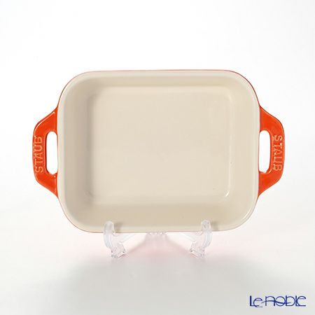ストウブ（staub） レクタンギュラーディッシュ（セラミック製） 14×11cm／400ml オレンジ