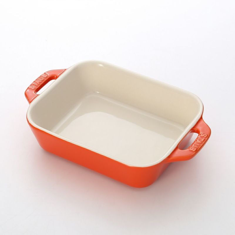 ストウブ（staub） レクタンギュラーディッシュ（セラミック製） 14×11cm／400ml オレンジ
