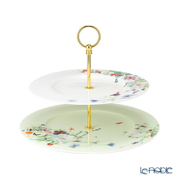 ローゼンタール グランドエア 2段ケーキスタンド ホワイト／ソフトセージグリーン 組み立て式