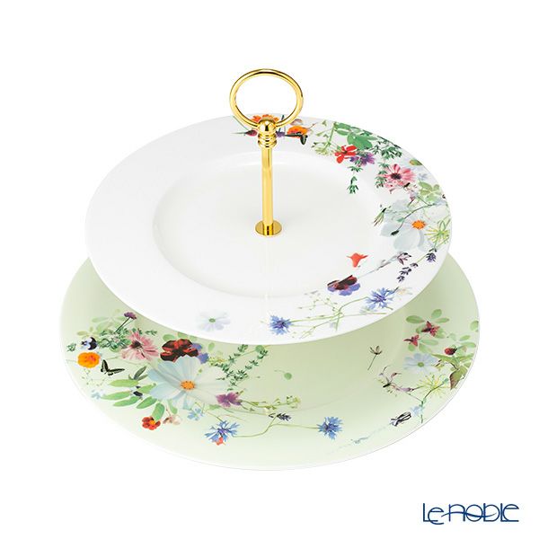 ローゼンタール グランドエア 2段ケーキスタンド ホワイト／ソフトセージグリーン 組み立て式