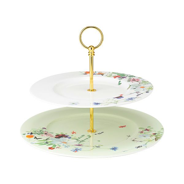 ローゼンタール グランドエア 2段ケーキスタンド ホワイト／ソフトセージグリーン 組み立て式