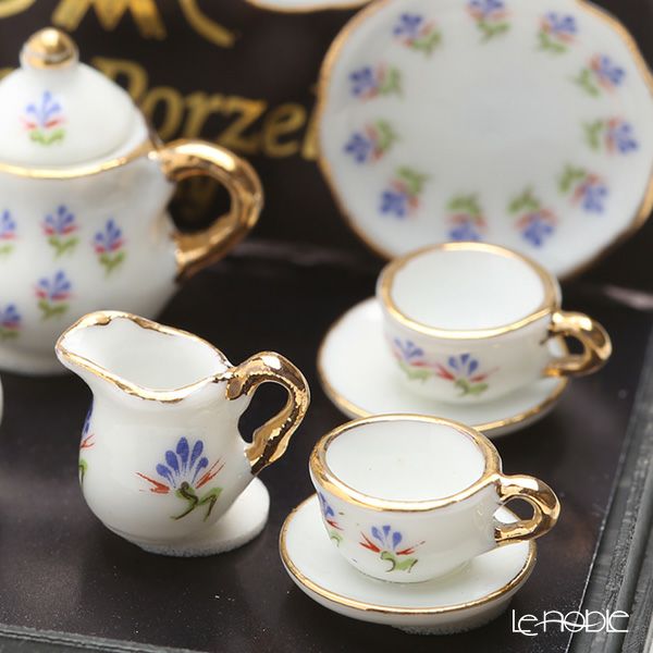 ロイター・ポーセリン ブルー フラワー 001.364／6 ミニチュア ティーセット （4客）