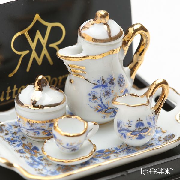 ロイター・ポーセリン ブルーオニオン ゴールド 001.642／5 ミニチュア コーヒートレイセット
