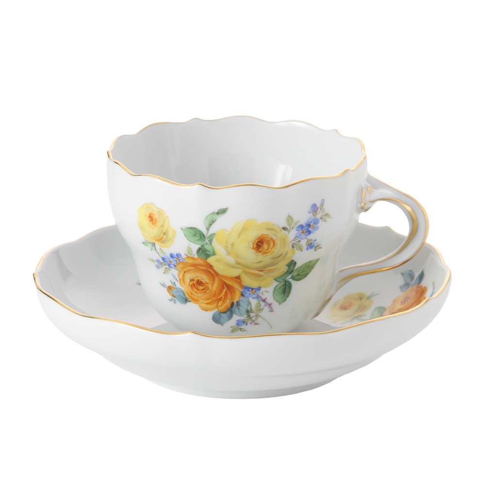 マイセン（Meissen） 黄色のバラ（ブーケ）と忘れな草 139210／00582 コーヒーカップ＆ソーサー 200ml