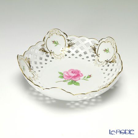 マイセン（Meissen） ピンクのバラ 020192／54880 メッシュ飾り皿 18cm
