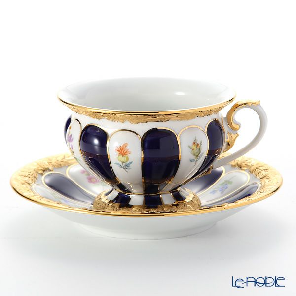 マイセン（Meissen） 宮廷の小花 X-Form （紺金彩） 011079／17582 コーヒーカップ＆ソーサー 200ml 取手半金