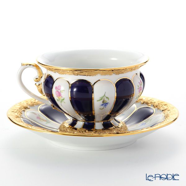 マイセン（Meissen） 宮廷の小花 X-Form （紺金彩） 011079／17582 コーヒーカップ＆ソーサー 200ml 取手半金