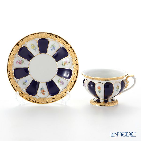 マイセン（Meissen） 宮廷の小花 X-Form （紺金彩） 011079／17582 コーヒーカップ＆ソーサー 200ml 取手半金