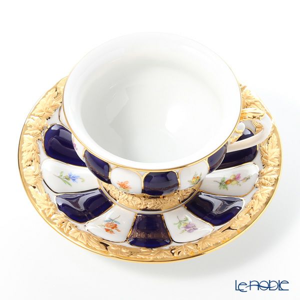 マイセン（Meissen） 宮廷の小花 X-Form （紺金彩） 011079／17582 コーヒーカップ＆ソーサー 200ml 取手半金