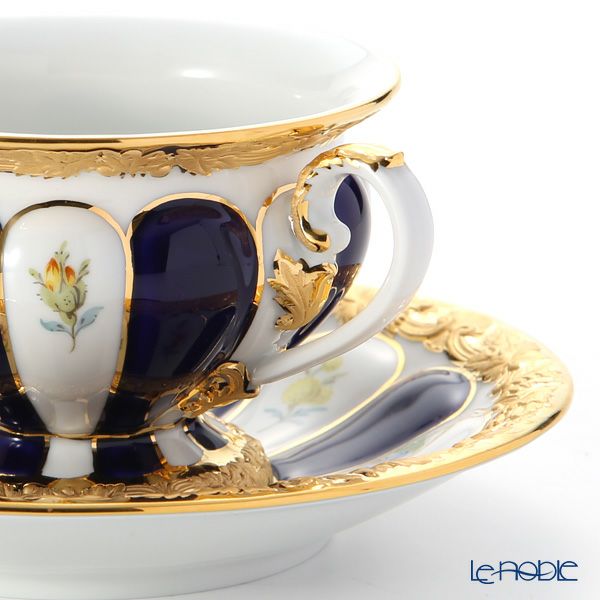 マイセン（Meissen） 宮廷の小花 X-Form （紺金彩） 011079／17582 コーヒーカップ＆ソーサー 200ml 取手半金