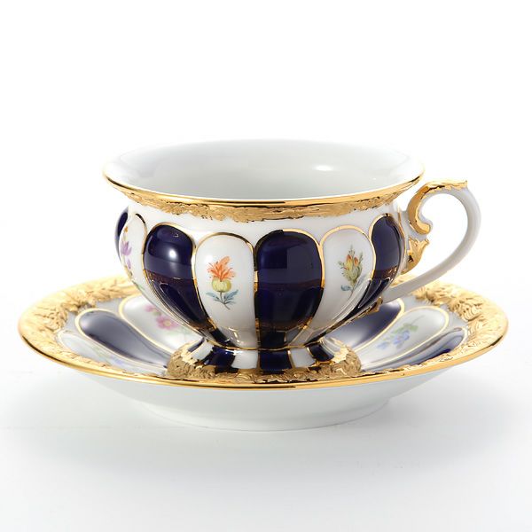 マイセン（Meissen） 宮廷の小花 X-Form （紺金彩） 011079／17582 コーヒーカップ＆ソーサー 200ml 取手半金