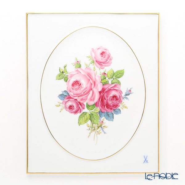 マイセン（Meissen） 陶板 130110／53n31 ピンクローズブーケ 25×20.5cm