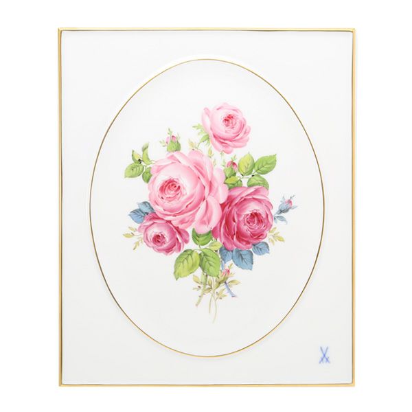 マイセン（Meissen） 陶板 130110／53n31 ピンクローズブーケ 25×20.5cm