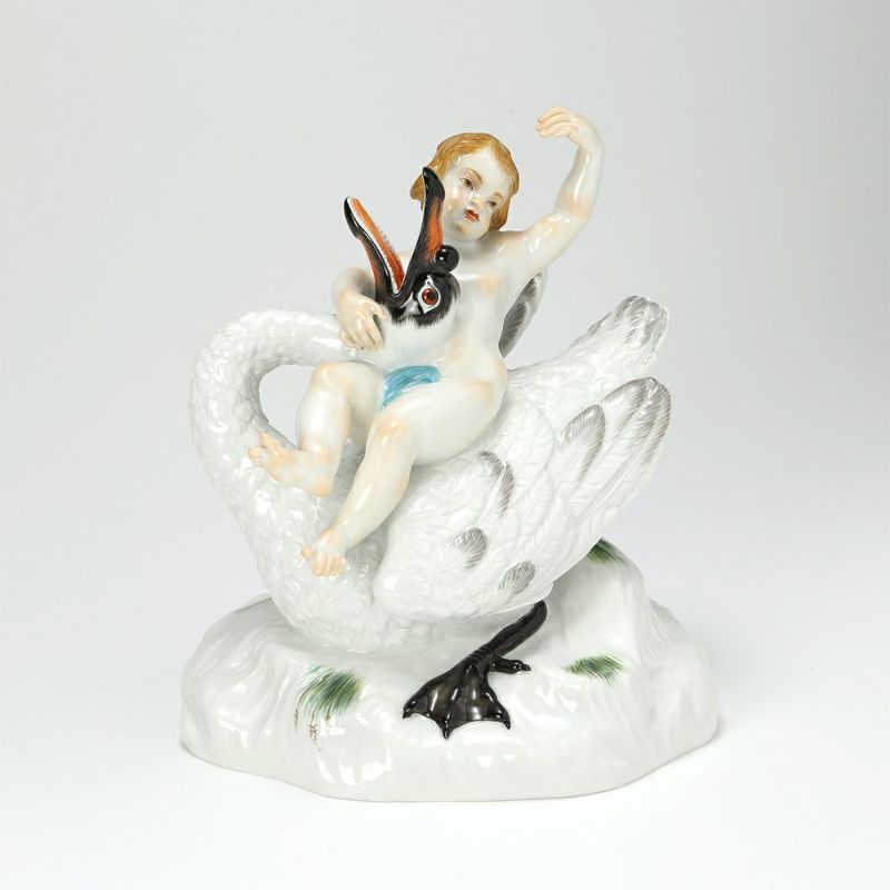 マイセン（Meissen） リミテッドエディション 900184／73060 11／75 フィギュリン 20cm 白鳥に乗るキューピッド 世界限定コレクション