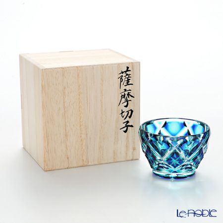 薩摩切子 ミニ猪口 二重被せ 琉璃／緑 翡翠（かわせみ） 60ml 57775