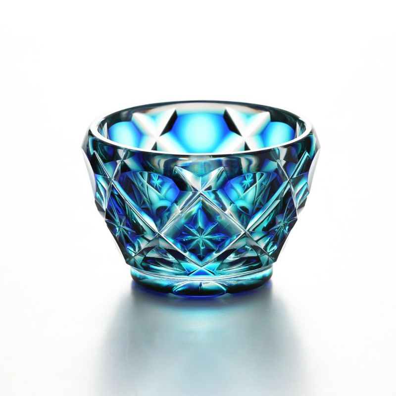 薩摩切子 ミニ猪口 二重被せ 琉璃／緑 翡翠（かわせみ） 60ml 57775