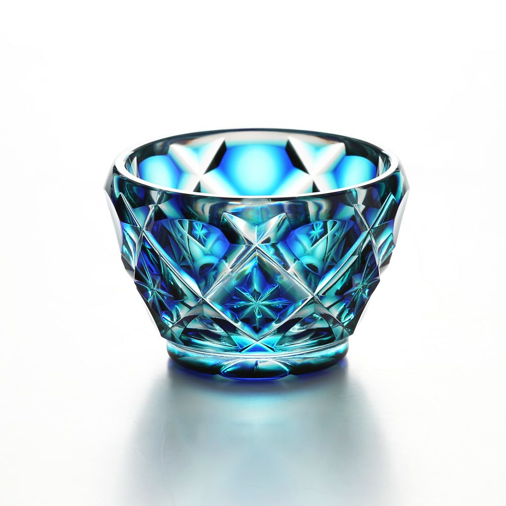 薩摩切子 ミニ猪口 二重被せ 琉璃／緑 翡翠（かわせみ） 60ml 57775