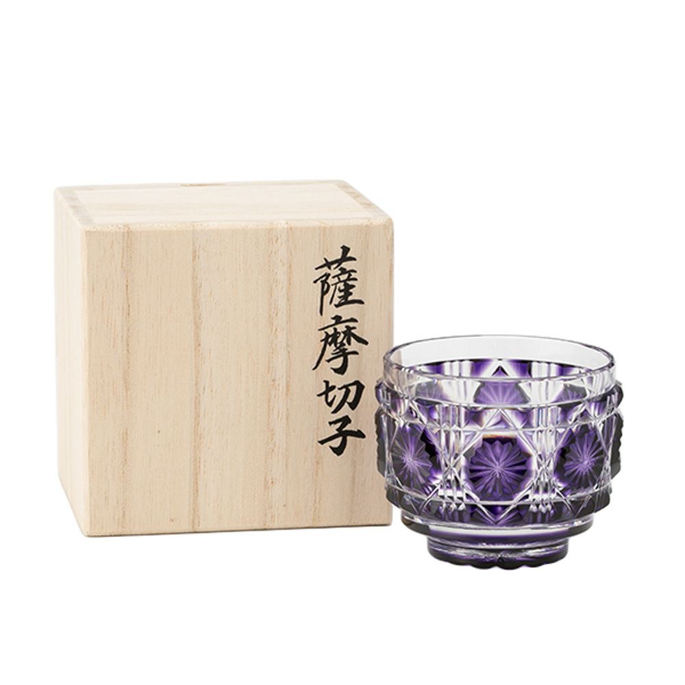 復元薩摩切子 猪口A／1102 八角籠目 紫