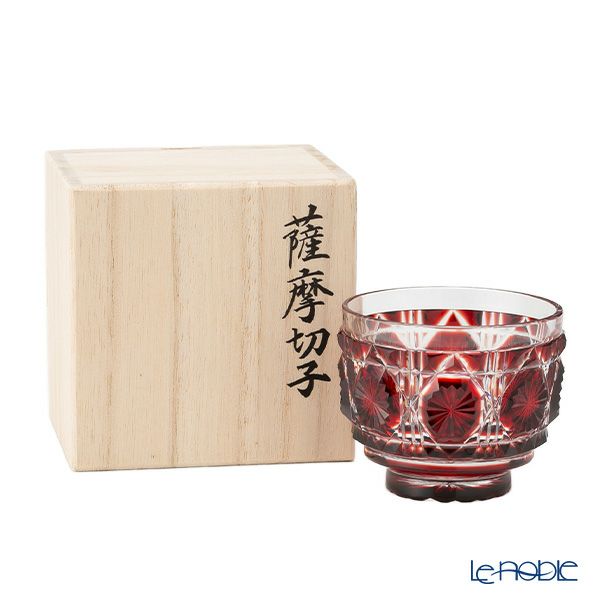 復元薩摩切子 猪口A／1103 八角籠目 銅赤