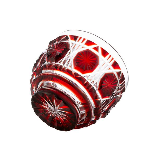 復元薩摩切子 猪口A／1103 八角籠目 銅赤