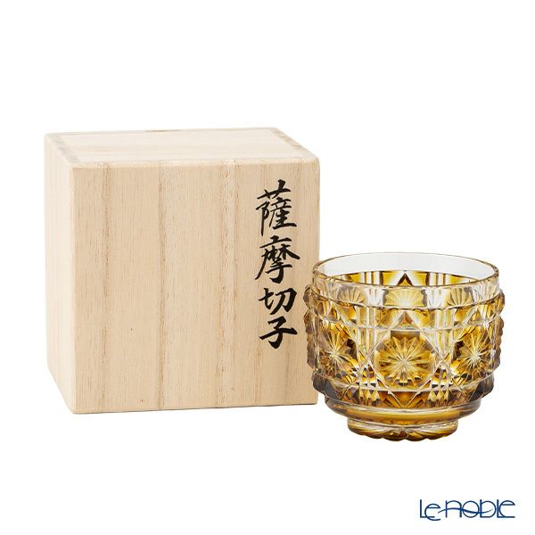 復元薩摩切子 猪口A／1104 八角籠目 黄