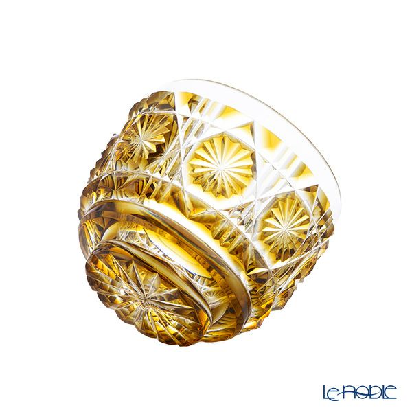 復元薩摩切子 猪口A／1104 八角籠目 黄