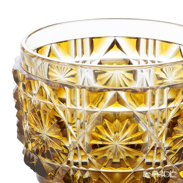 復元薩摩切子 猪口A／1104 八角籠目 黄