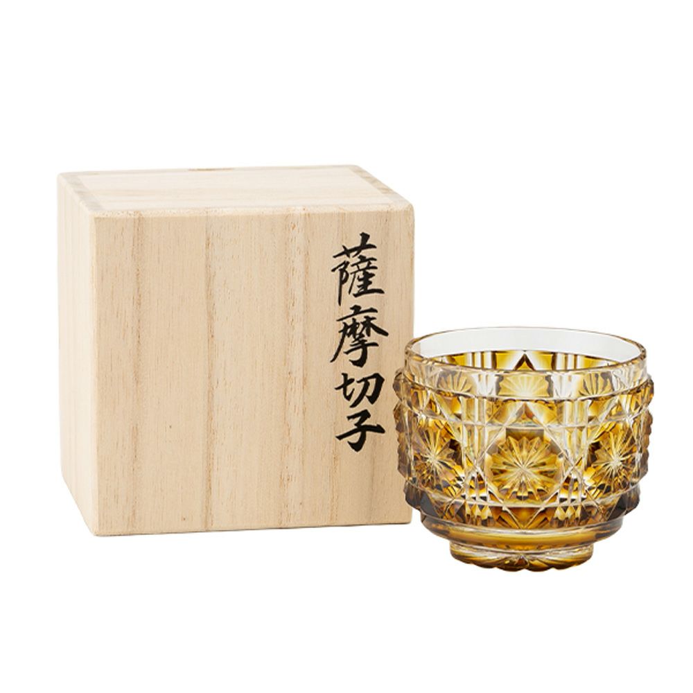 復元薩摩切子 猪口A／1104 八角籠目 黄