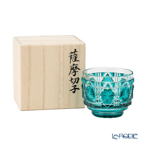 復元薩摩切子 猪口A／1105 八角籠目 緑