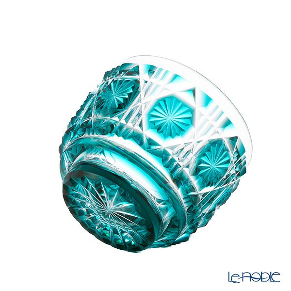 復元薩摩切子 猪口A／1105 八角籠目 緑