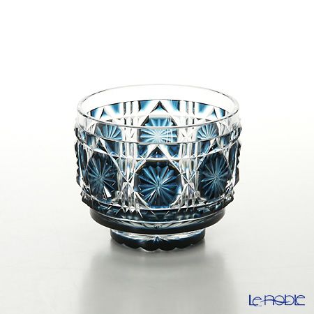 復元薩摩切子 猪口A／1106 八角籠目 藍