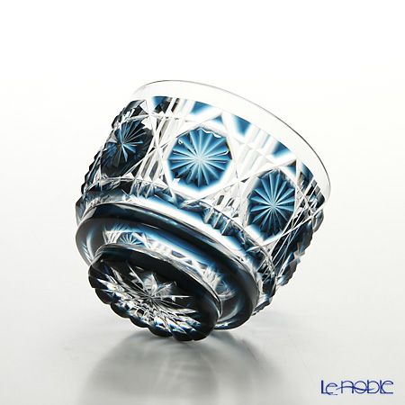 復元薩摩切子 猪口A／1106 八角籠目 藍