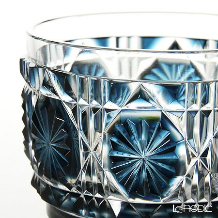 復元薩摩切子 猪口A／1106 八角籠目 藍