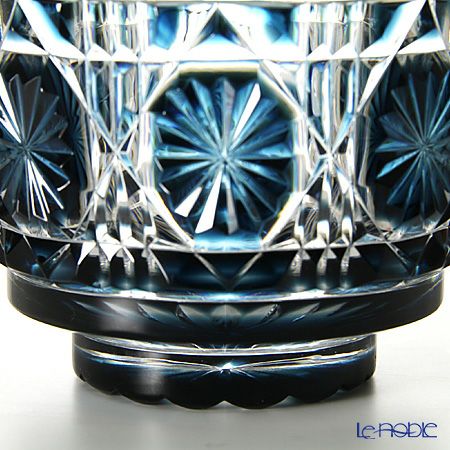 復元薩摩切子 猪口A／1106 八角籠目 藍