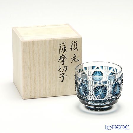 復元薩摩切子 猪口A／1106 八角籠目 藍