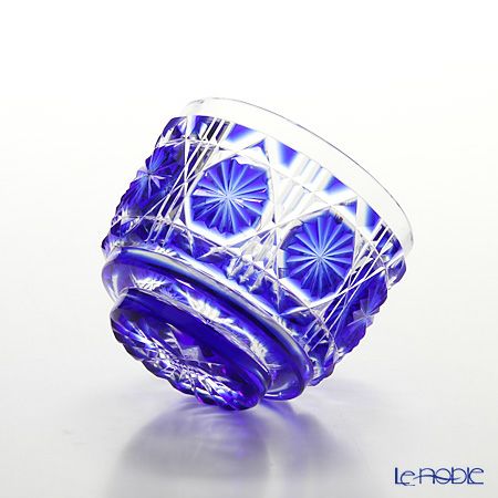 復元薩摩切子 猪口A／1107 八角籠目 瑠璃